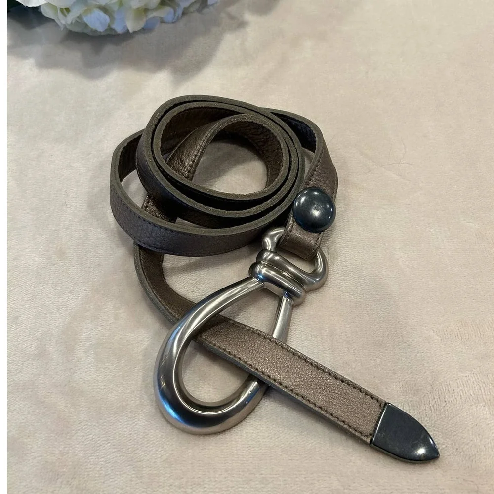 Jessica Simpson Details Brown/ Taupe Belt with Brushed Silver Buckle, Size L
